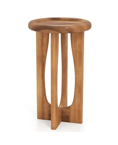 Slickblue Farmhouse Style Side Table with Round Tray Top and Wooden Cross Legs Design