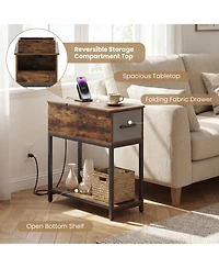 Slickblue Industrial Narrow End Table with Charging Station, Led Lights and Usb Storage Side Table