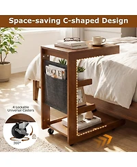 Slickblue Mobile C-Shaped Side Table with Adjustable Top and Wheels for Sofa Bedroom