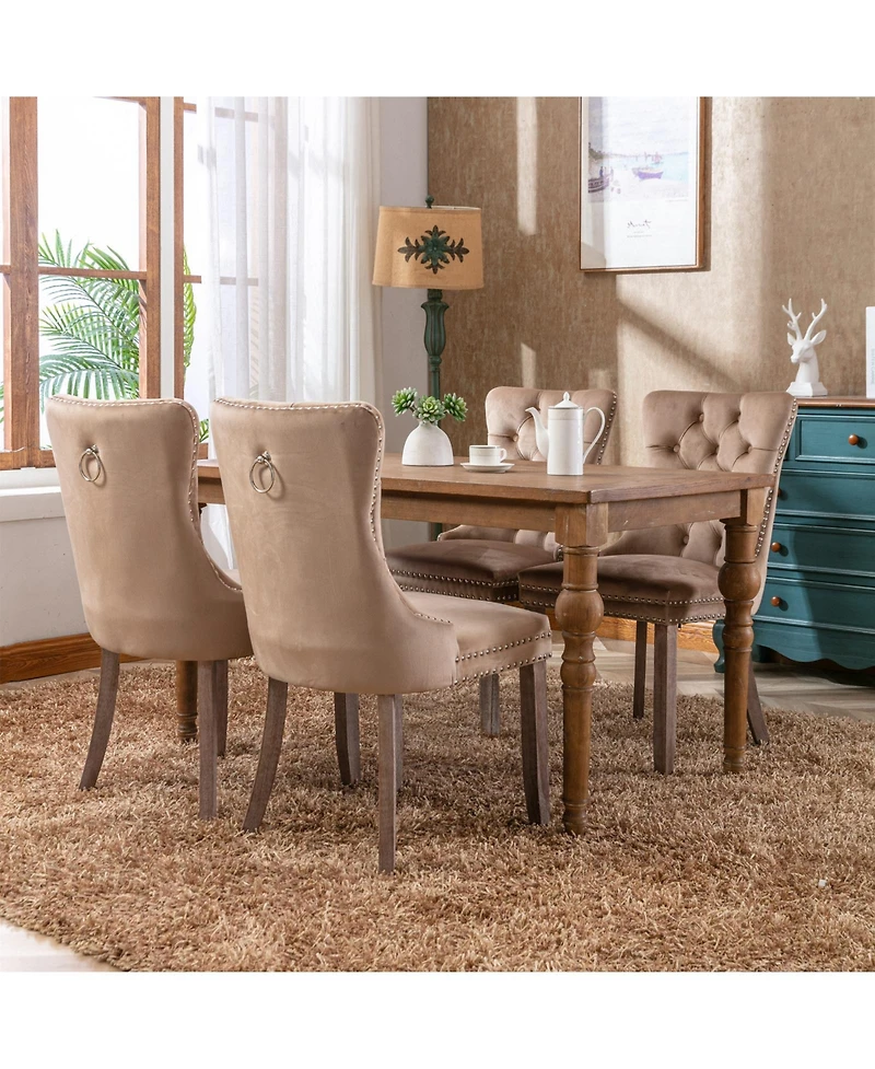 flynama Modern Tufted Velvet Dining Chair Set of 2, Solid Wood Legs, Nailhead Trim, Mid-Century Style