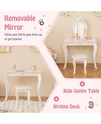 Gouun Kids Princess Makeup Dressing Table Set with Mirror and Drawer