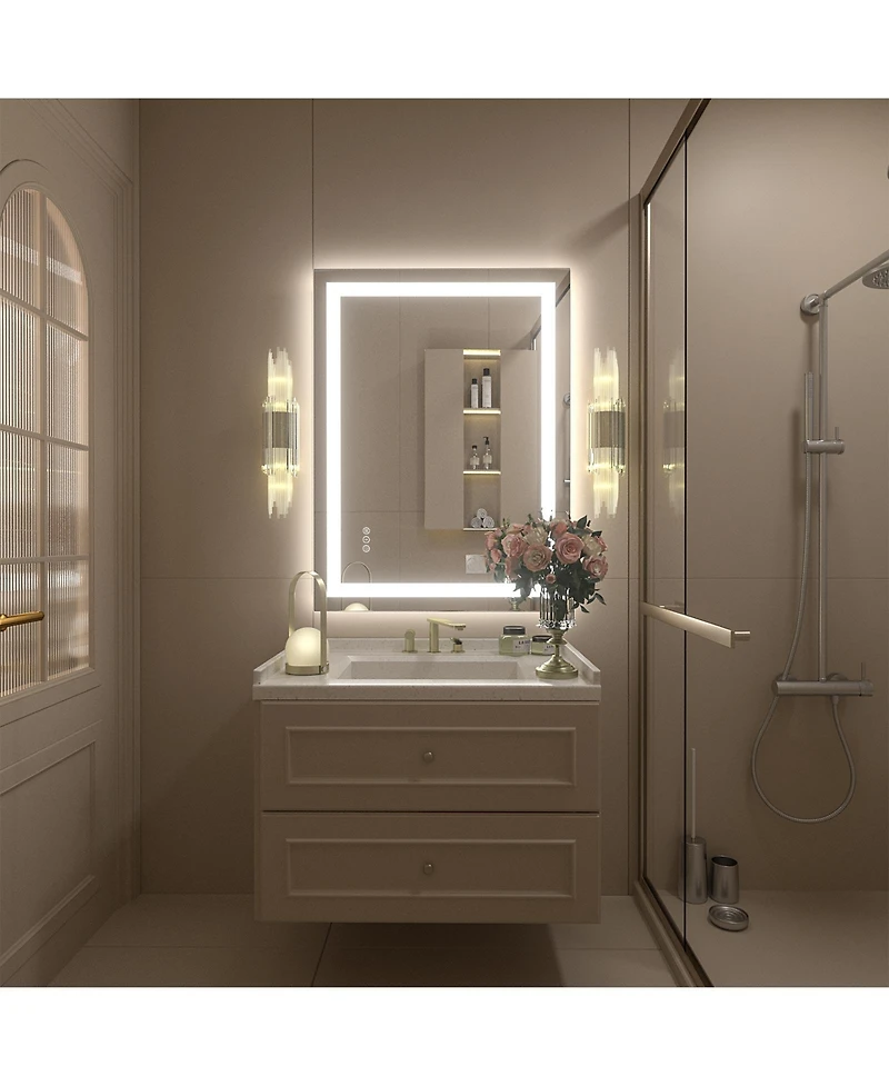 Apmir 24" x 32" Super Bright Front and Back Led Lighted Anti-Fog Tempered Glass Bathroom/Vanity Mirror with Etl and 3-Year Warranty