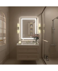 Apmir 24" x 32" Super Bright Front and Back Led Lighted Anti-Fog Tempered Glass Bathroom/Vanity Mirror with Etl and 3-Year Warranty