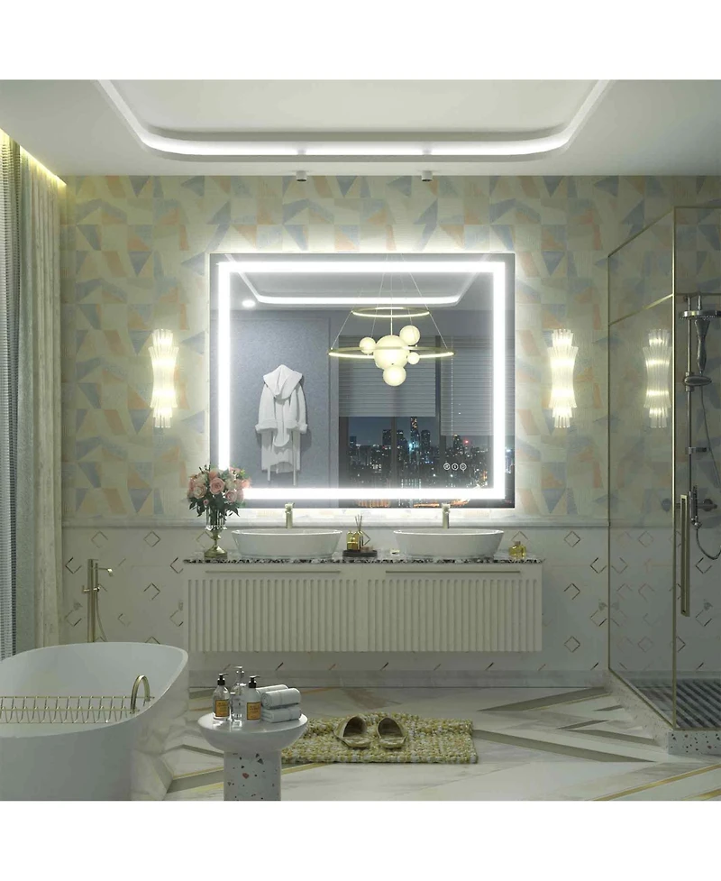Apmir 48" x 40" Super Bright Front and Back Led Lighted Anti-Fog Tempered Glass Bathroom/Vanity Mirror with Etl and 3-Year Warranty