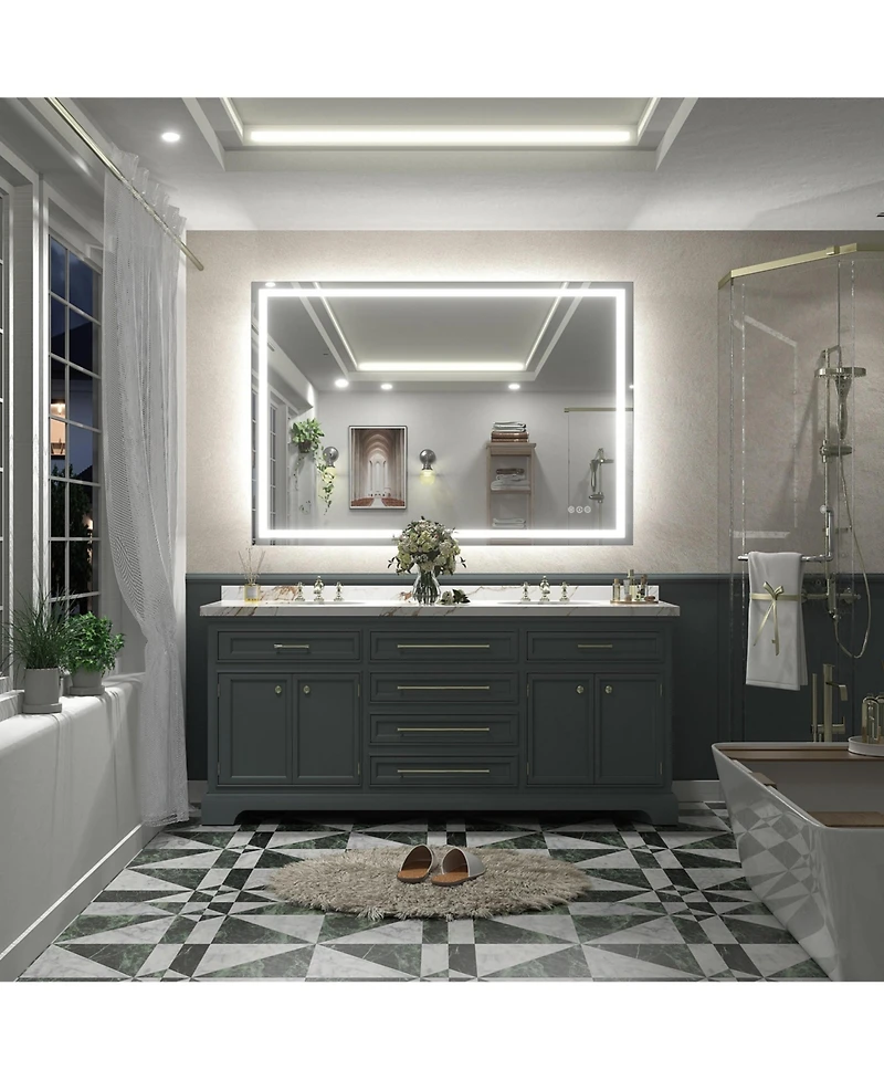 Apmir 51" x 36" Super Bright Front and Back Led Lighted Anti-Fog Tempered Glass Bathroom/Vanity Mirror with Etl and 3-Year Warranty