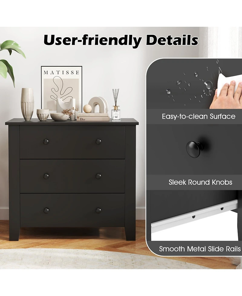 Sugift Wide Three Drawer Dresser Modern Storage Organizer