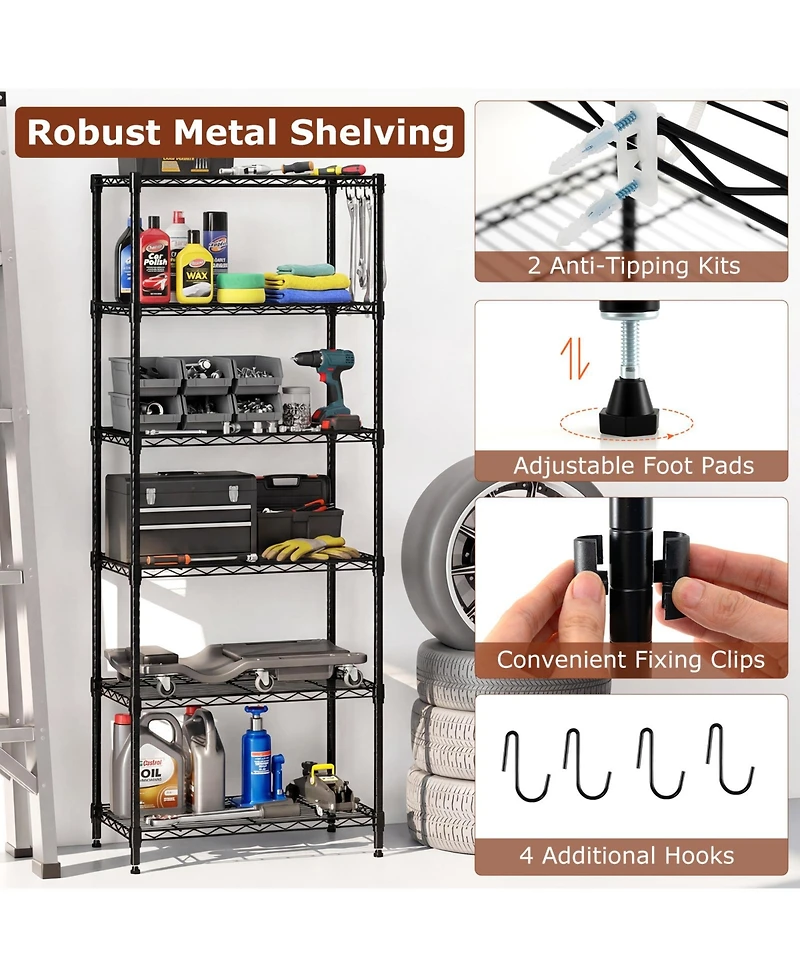 Sugift 6 Tier Metal Storage Shelving Unit with 900 lb Capacity