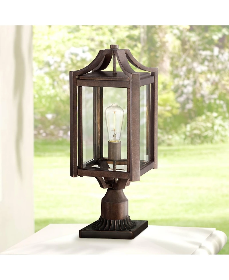 Franklin Iron Works Rockford Rustic Farmhouse Outdoor Post Light Bronze Iron 20 Clear Beveled Glass for Exterior Barn Deck House Porch Yard Patio