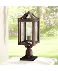 Franklin Iron Works Rockford Rustic Farmhouse Outdoor Post Light Bronze Iron 20 Clear Beveled Glass for Exterior Barn Deck House Porch Yard Patio
