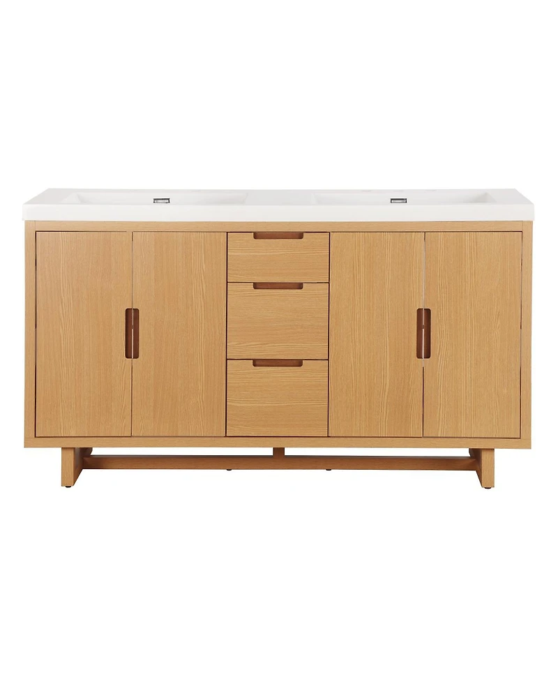 Sillysis Double Sink Freestanding Bathroom Vanity, Soft Close Doors and Drawers, Smc Resin Top, Adjustable Shelves, Ample Storage