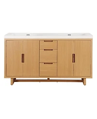 Sillysis Double Sink Freestanding Bathroom Vanity, Soft Close Doors and Drawers, Smc Resin Top, Adjustable Shelves, Ample Storage