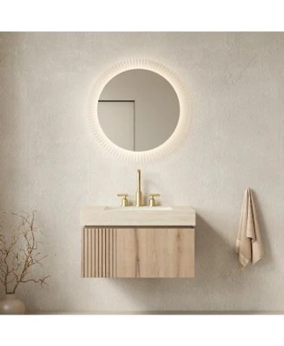 Sillysis Wall Mounted Bathroom Vanity With Sintered Stone Top Plywood Storage Cabinet Ceramic Basin Easy Installation