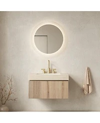 Sillysis Wall Mounted Bathroom Vanity With Sintered Stone Top Plywood Storage Cabinet Ceramic Basin Easy Installation