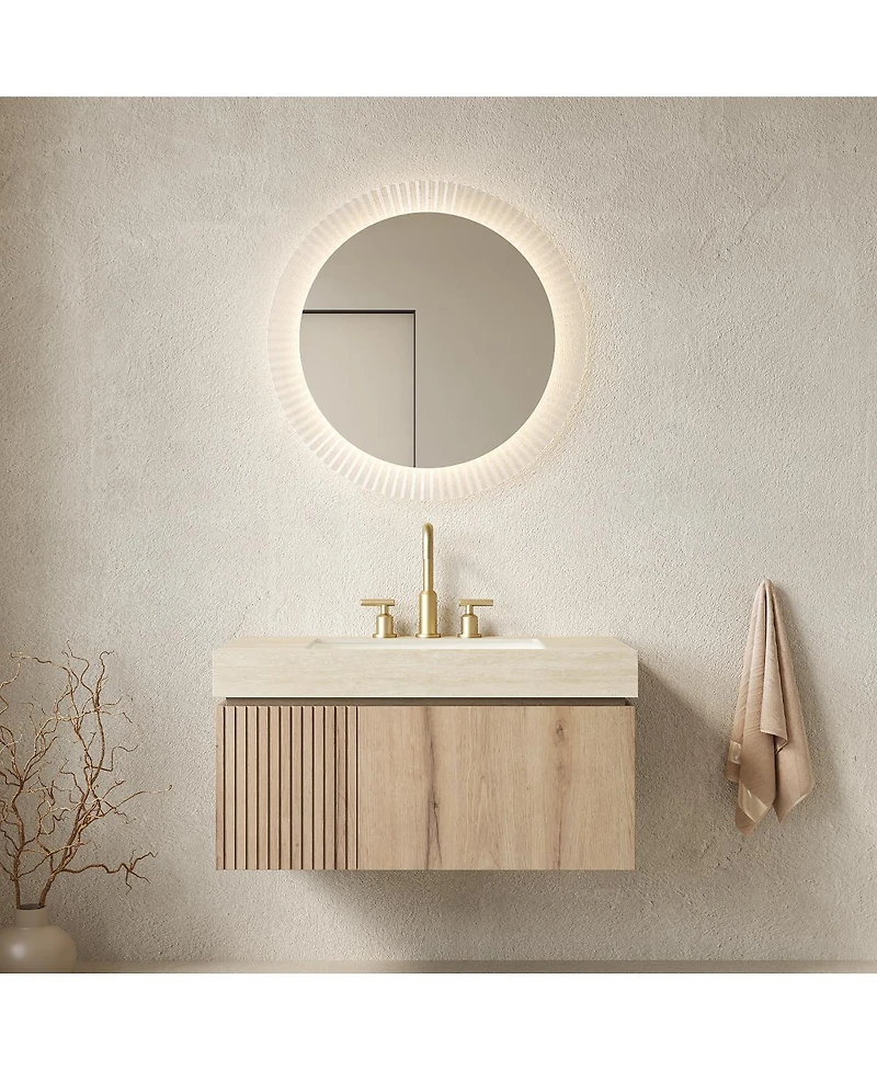 Sillysis Wall Mounted Bathroom Vanity with Sintered Stone Top, Plywood Storage Cabinet and Ceramic Basin, Easy Installation