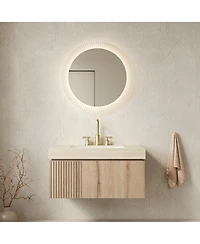 Sillysis Wall Mounted Bathroom Vanity with Sintered Stone Top, Plywood Storage Cabinet and Ceramic Basin, Easy Installation