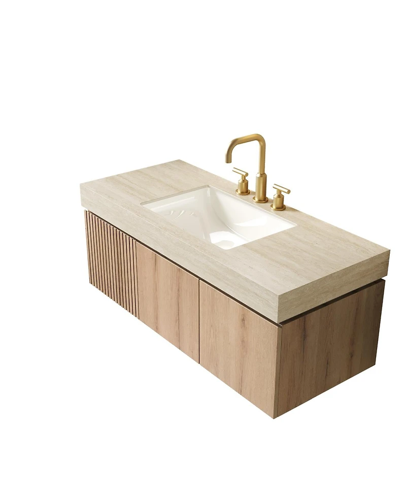 Sillysis Wall Mounted Bathroom Vanity with Sintered Stone Top, Plywood Storage Cabinet and Ceramic Basin, Easy Installation