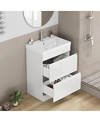 Sillysis Modern Freestanding Bathroom Vanity with Ceramic Sink, Soft Close Drawers, Glossy Storage Cabinet