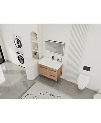 Sillysis Modern Bathroom Vanity with Resin Sink, Soft-Close Imitative Oak Plywood Cabinet
