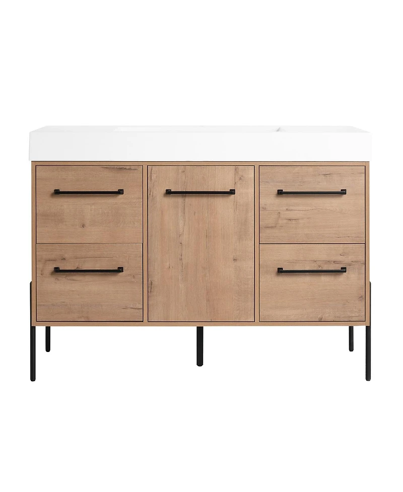 Sillysis Modern Bathroom Vanity with Resin Sink, Soft-Close Imitative Oak Plywood Cabinet