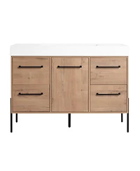 Sillysis Modern Bathroom Vanity with Resin Sink, Soft-Close Imitative Oak Plywood Cabinet