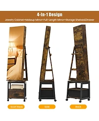 homfan Standing Jewelry Armoire with Full-Length Mirror, Rotating Base, Lockable Storage and Suede Lining