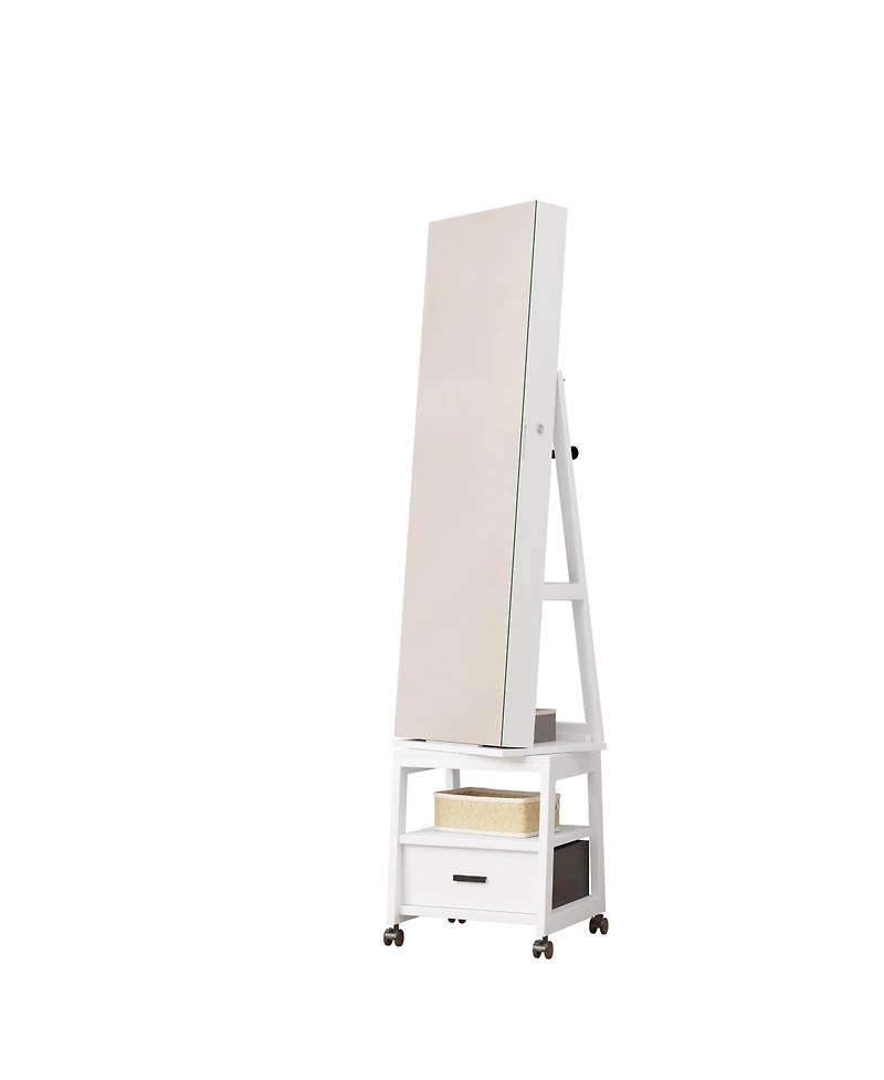 homfan Standing Jewelry Armoire with Full-Length Mirror, Rotating Base, Lockable Storage and Suede Lining