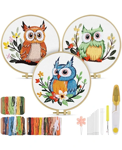 Gnuadz Embroidery Kit Adults Owl Beginners Cloth Hoops Threads Hand Craft
