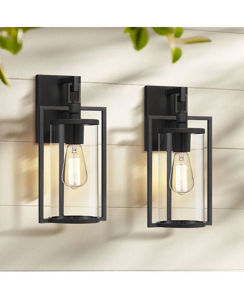 John Timberland Rennes 15 High Modern Outdoor Wall Light Fixture Mount Porch House Exterior Set of 2 Clear Glass Shade