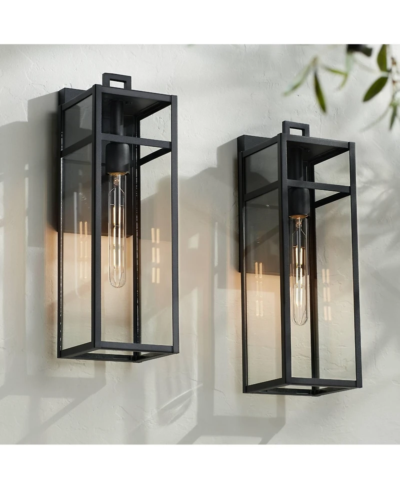John Timberland San Lucas 18 High Modern Outdoor Wall Light Fixture Mount Porch House Set of 2 Sand Metal Glass Shade