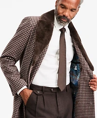 Tayion Collection Men's Regular Fit Tan Houndstooth Double-Breasted Overcoat