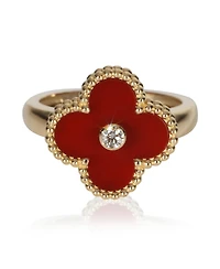 Pre-Owned Van Cleef & Arpels Yellow Gold Carnelian and Diamond Vintage Alhambra Ring