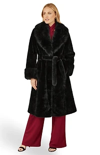 Yumi Women's Oversize Collar Wrap Faux Fur Coat