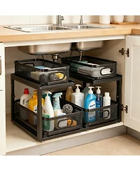 Yigii 2-Tier Under Cabinet Organizer with Ball-Bearing Slides for Easy Access & Adjustable Height