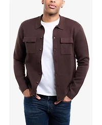 Spring + Mercer Men's Plus Long Sleeve Sweater With Full Buttoned Two Patch Pockets
