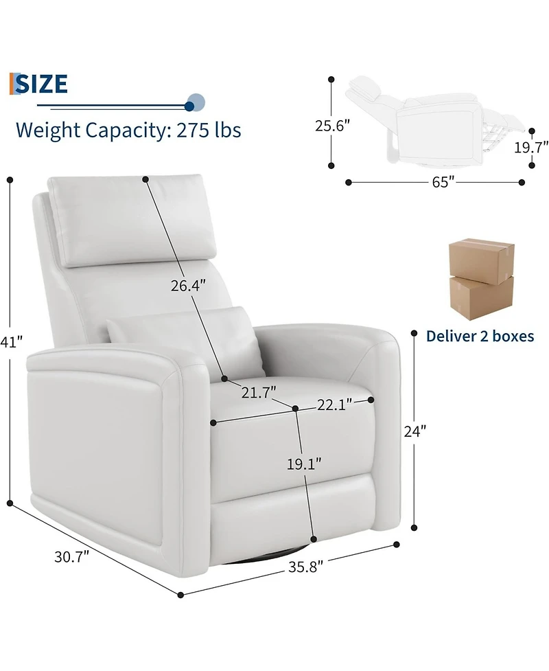 gaomon Manual Reclinder,360 Swivel Rocking Glider Reclinder Chair, Soft Faux Leather Upholstered Sofa Chair with Ergonomic Backrest for Adults