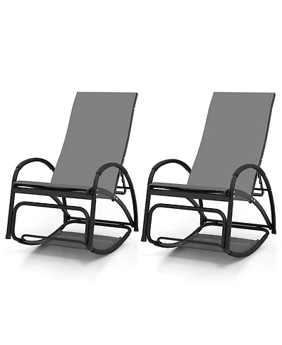 Gymax 2PCS 2-in-1 Outdoor Rocking Chair with 4-Position Adjustable Backrest Curved Armrests