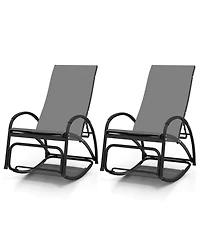 Gymax 2PCS 2-in-1 Outdoor Rocking Chair with 4-Position Adjustable Backrest Curved Armrests