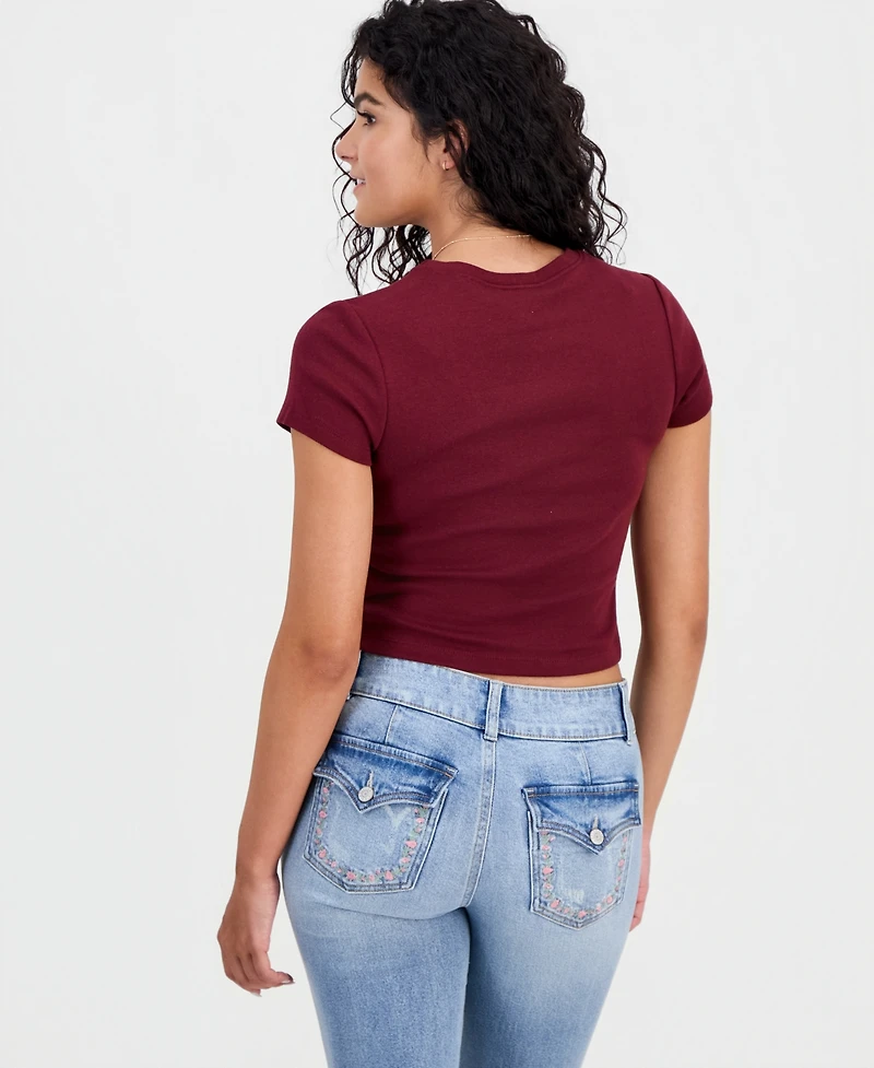 Self Esteem Juniors' Butterfly Embroidered Cropped T-Shirt