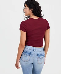 Self Esteem Juniors' Butterfly Embroidered Cropped T-Shirt