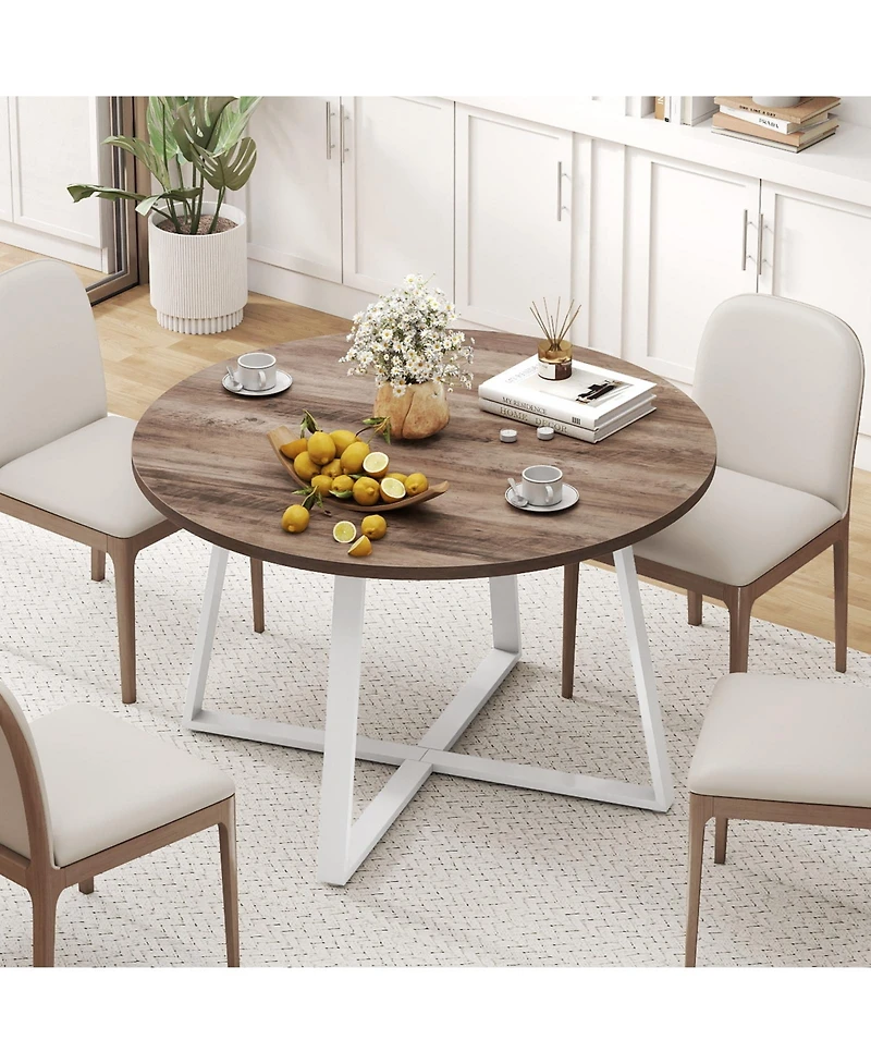 Slickblue 47 Inches Round Dining Table with X Shaped Base Thick Top