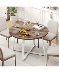Slickblue 47 Inches Round Dining Table with X Shaped Base Thick Top