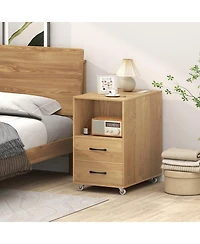 Slickblue Bedside Rolling End Table with Charging Station, Mobile Sofa Side Storage