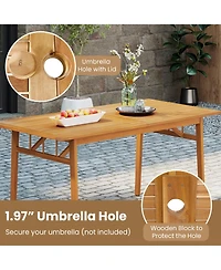Gouun 7 Piece Acacia Wood Patio Dining Set with Rectangular Table and 6 Cushioned Armchairs