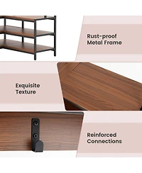 Gouun L-Shaped Corner Hall Tree with 7 Hooks, Shelves and Shoe Bench