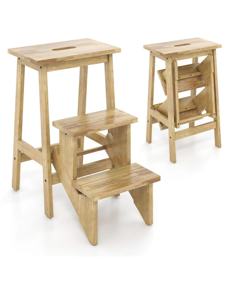 Gouun Kids 3-in-1 Rubber Wood Step Stool and Ladder with Center Handle