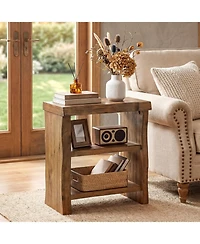 Tribesigns 3-Tier Solid Wood End Table, Narrow Side Table with Live-Edge, Farmhouse Bedside Table