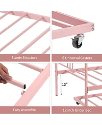 homfan Metal Daybed with Trundle, Pull-Out Guest Bed Frame 6 Casters and Steel Slat Support for Bedroom or Living Room