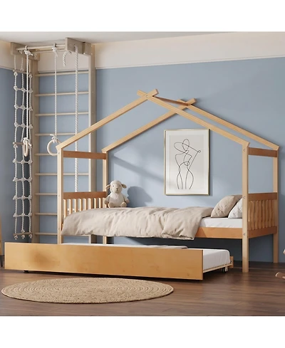 Sailvan Wooden House Bed withTrundle