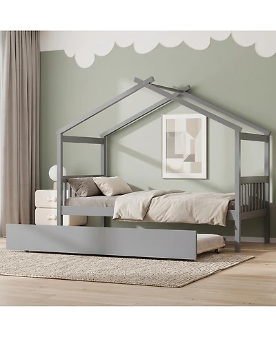Sailvan Wooden House Bed withTrundle