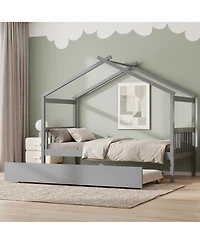 Sailvan Wooden House Bed withTrundle